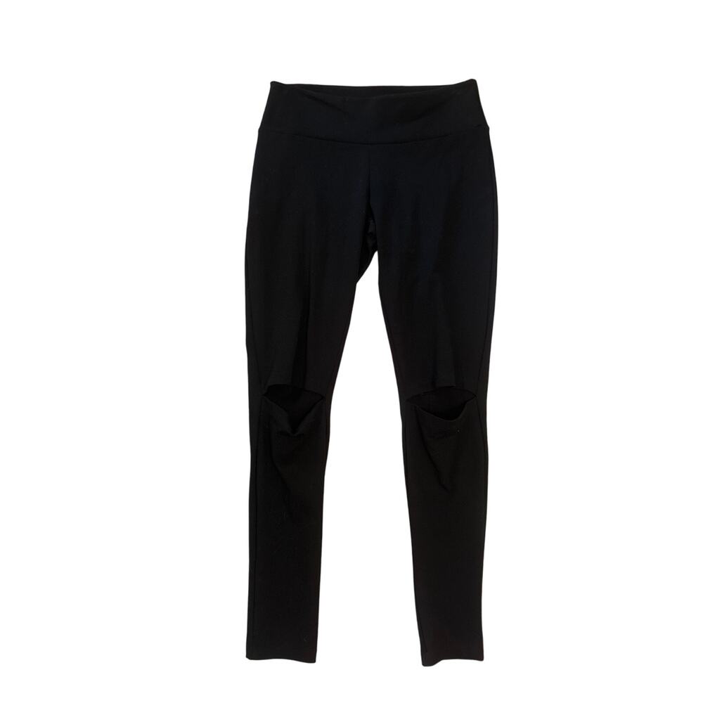 Women L Susana Monaco Black Leggings Ponte Pants Cut-Out Knees Stretch